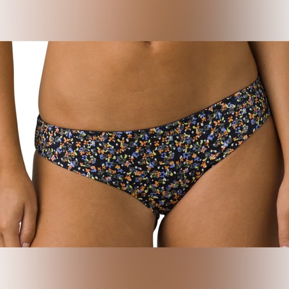 Prana Gemma Reversible Bikini Bottom Black Petals Women’s Large
